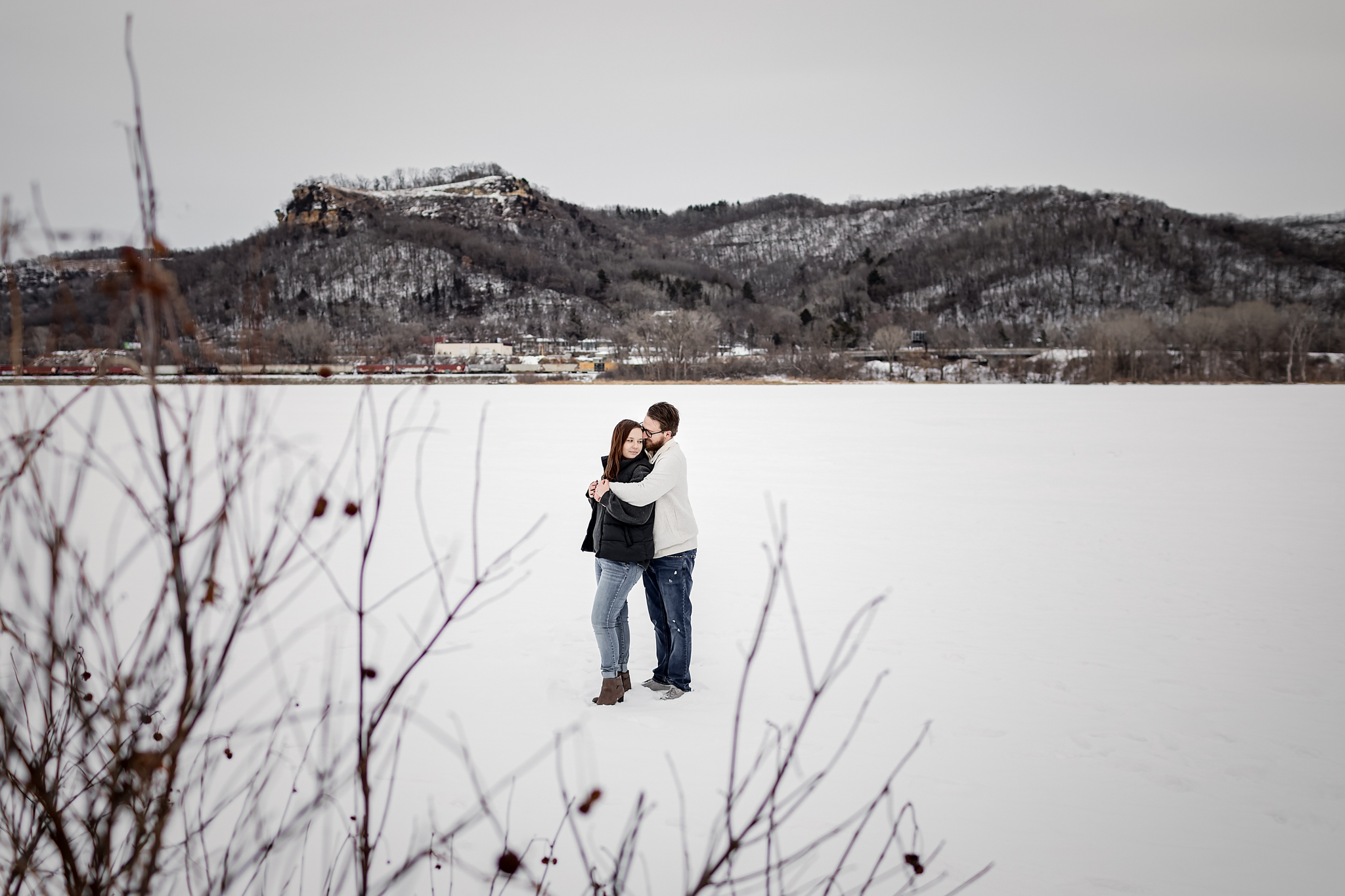 Winter Engagement Session at Myrick Park in La Crosse, Wisconsin with Pink Spruce Photography